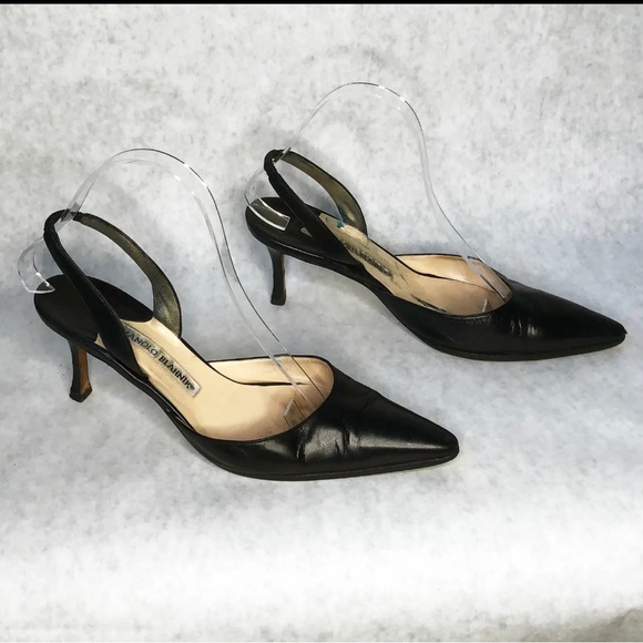 COPY - Manola Blahnik - Carolyn Sling Back Pump in Kid Black Leather - Picture 3 of 7